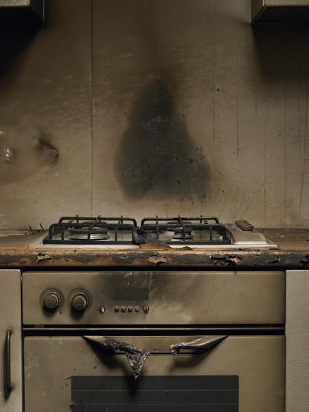 fire damage in the kitchen from an oven